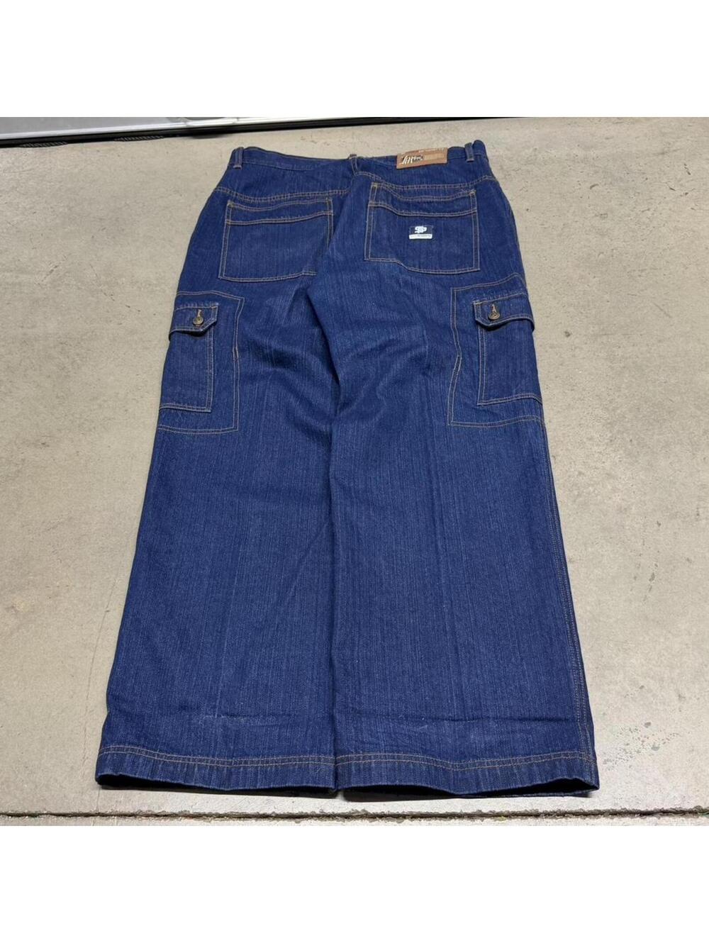 Y2K Rocawear State Property Cargo Indigo Dyed Denim Baggy Wide Leg Cargo Jeans